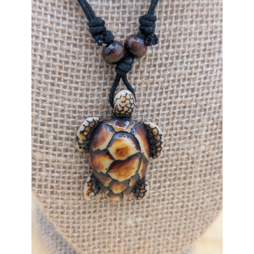Boho Sea Turtle Pendant Necklace Adjustable Cord Beach Coastal Tribal Hippie...